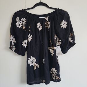 Sonoma Floral Peasant Blouse Black Off Shoulder Top XS NWT